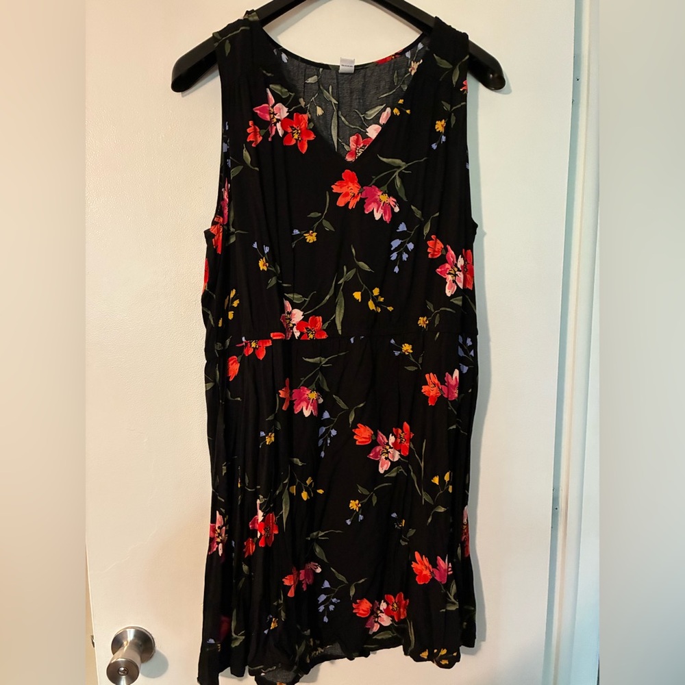 Old Navy Black Maxi Dress with Red and Purple Floral